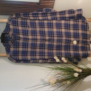 Croft & Barrow Men's Blue/Tan Plaid Button Down Long Sleeve Shirt